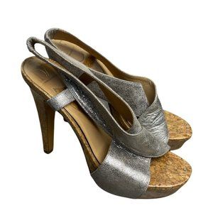 DIANE VON FURSTENBERG Zia Metallic Crisscross Cork Platform Sandal Heel Size 9M